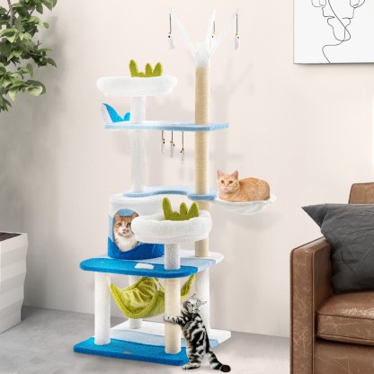 Furfurst Multi-level Ocean-themed Cat Tree with Sisal Covered Scratching Posts