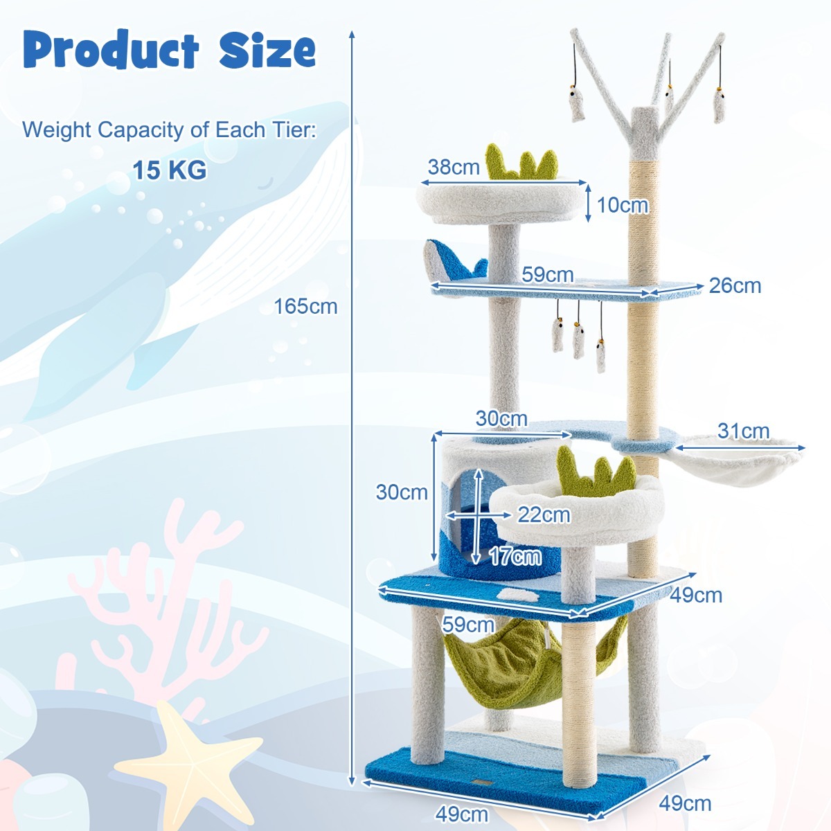 Furfurst Multi-level Ocean-themed Cat Tree with Sisal Covered Scratching Posts