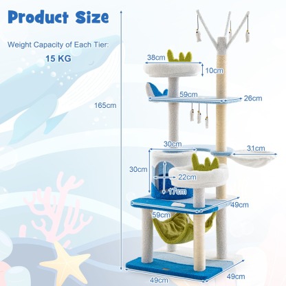 Furfurst Multi-level Ocean-themed Cat Tree with Sisal Covered Scratching Posts