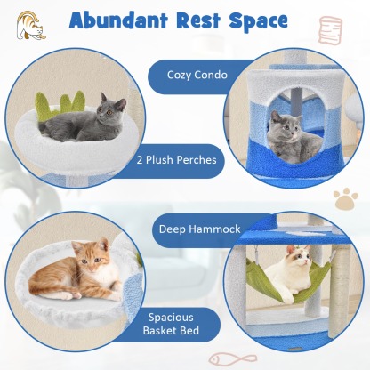 Furfurst Multi-level Ocean-themed Cat Tree with Sisal Covered Scratching Posts