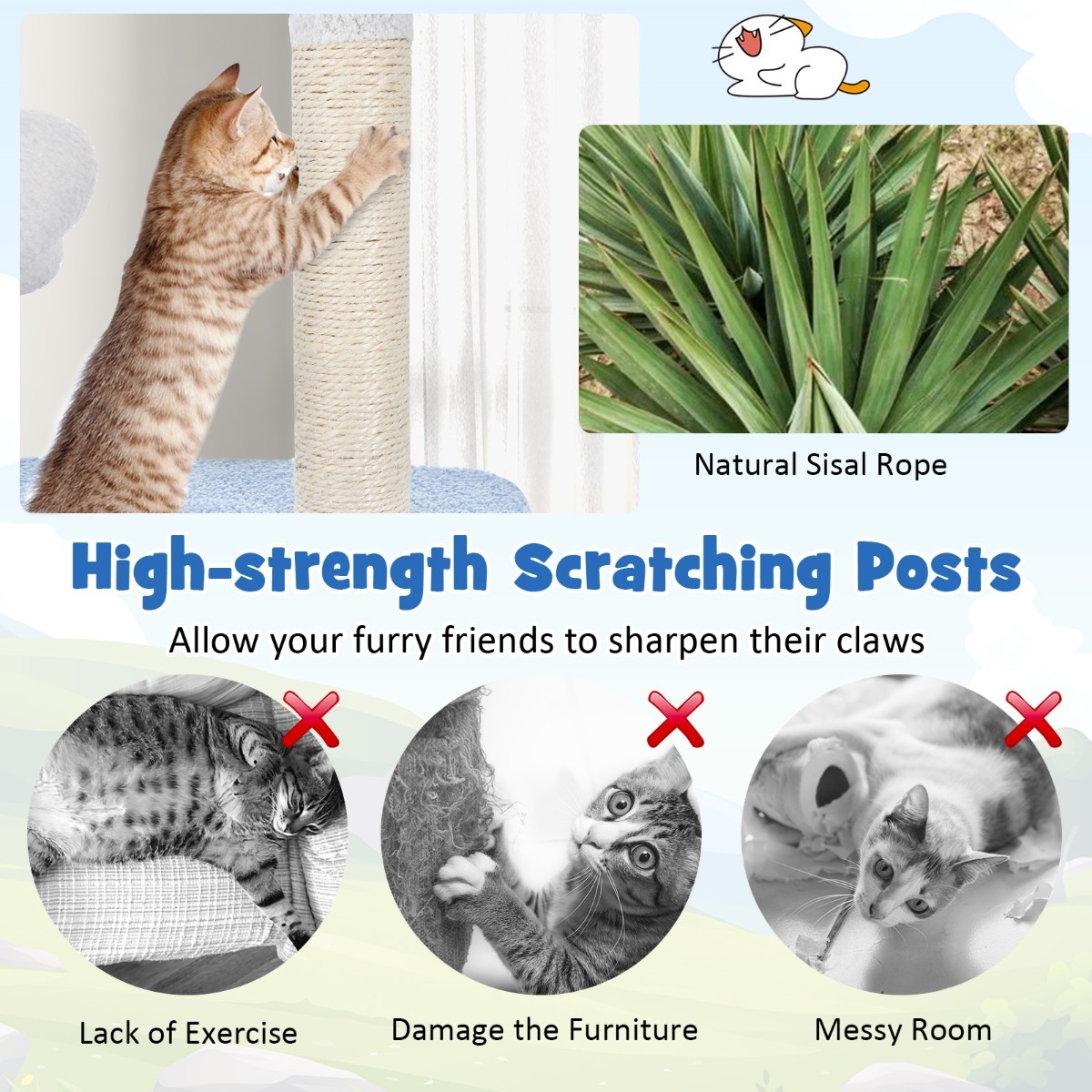 Furfurst Multi-level Ocean-themed Cat Tree with Sisal Covered Scratching Posts