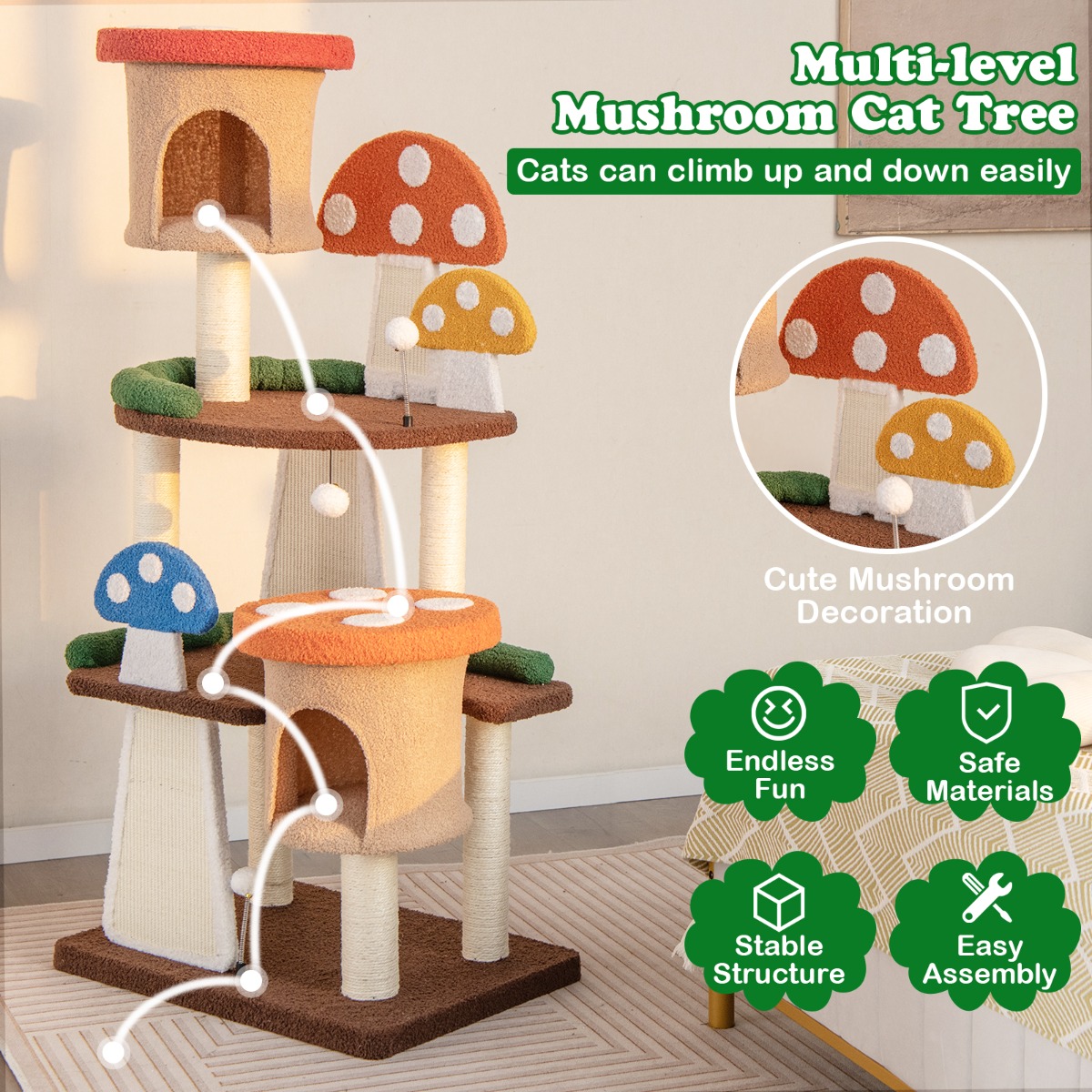 Furfurst 4-In-1 Cat Tree with Condo and Platform Cat Tower with Sisal Post