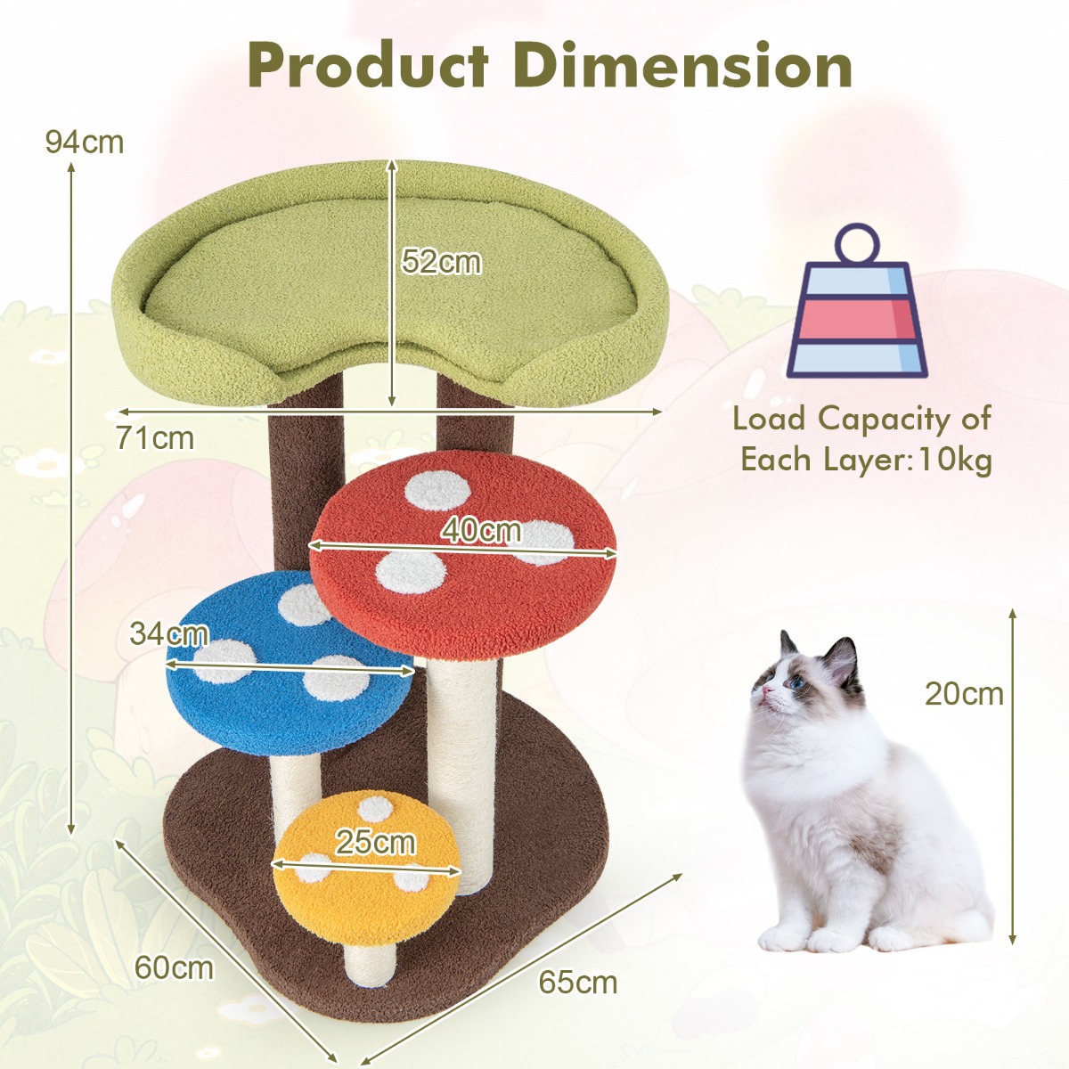 Furfurst Cat Tree Mushroom Cat Tower for Indoor Cats with Scratching Post