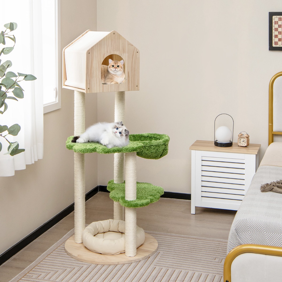 Furfurst 1.4M Cute Cat Tree with Sisal Scratching Posts for Indoor Cats