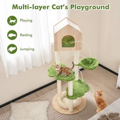 Furfurst 1.4M Cute Cat Tree with Sisal Scratching Posts for Indoor Cats