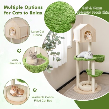 Furfurst 1.4M Cute Cat Tree with Sisal Scratching Posts for Indoor Cats