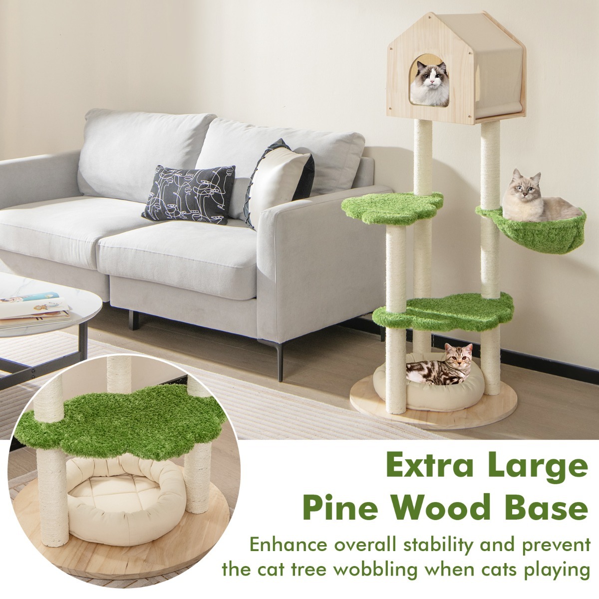 Furfurst 1.4M Cute Cat Tree with Sisal Scratching Posts for Indoor Cats