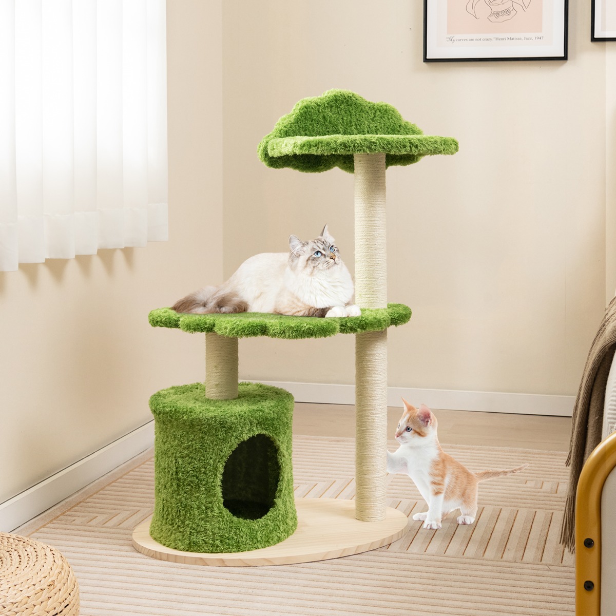 Furfurst 97CM Cute Cat Tree with Fully Wrapped Sisal Scratching Posts