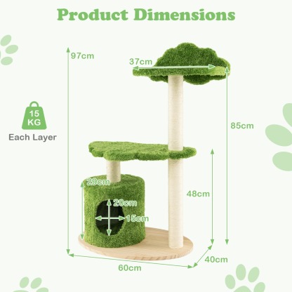Furfurst 97CM Cute Cat Tree with Fully Wrapped Sisal Scratching Posts