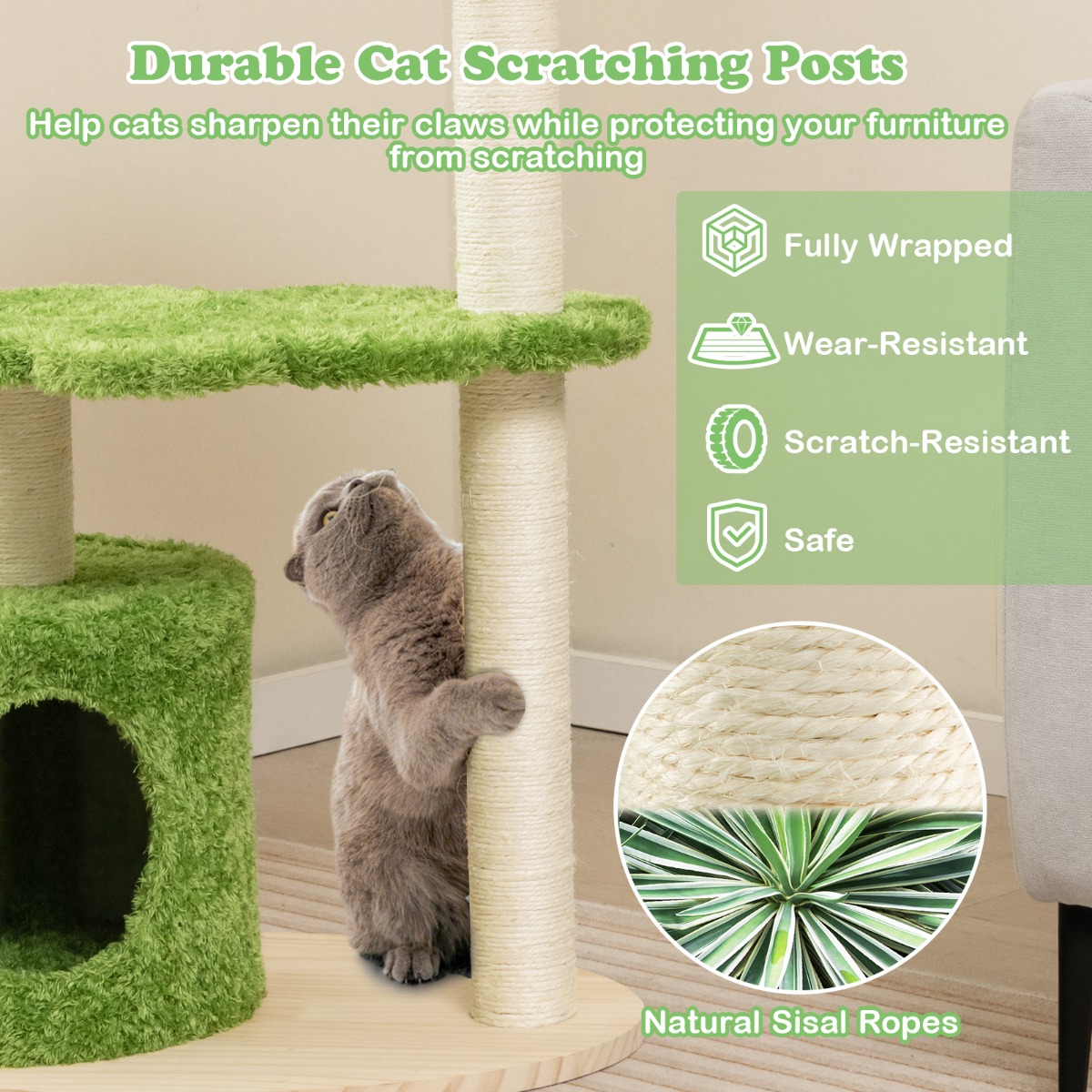 Furfurst 97CM Cute Cat Tree with Fully Wrapped Sisal Scratching Posts