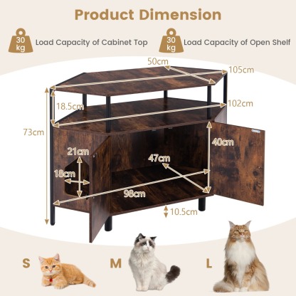 Furfurst Corner Cat Litter Box Enclosure with Open Shelf Entries and Double Doors