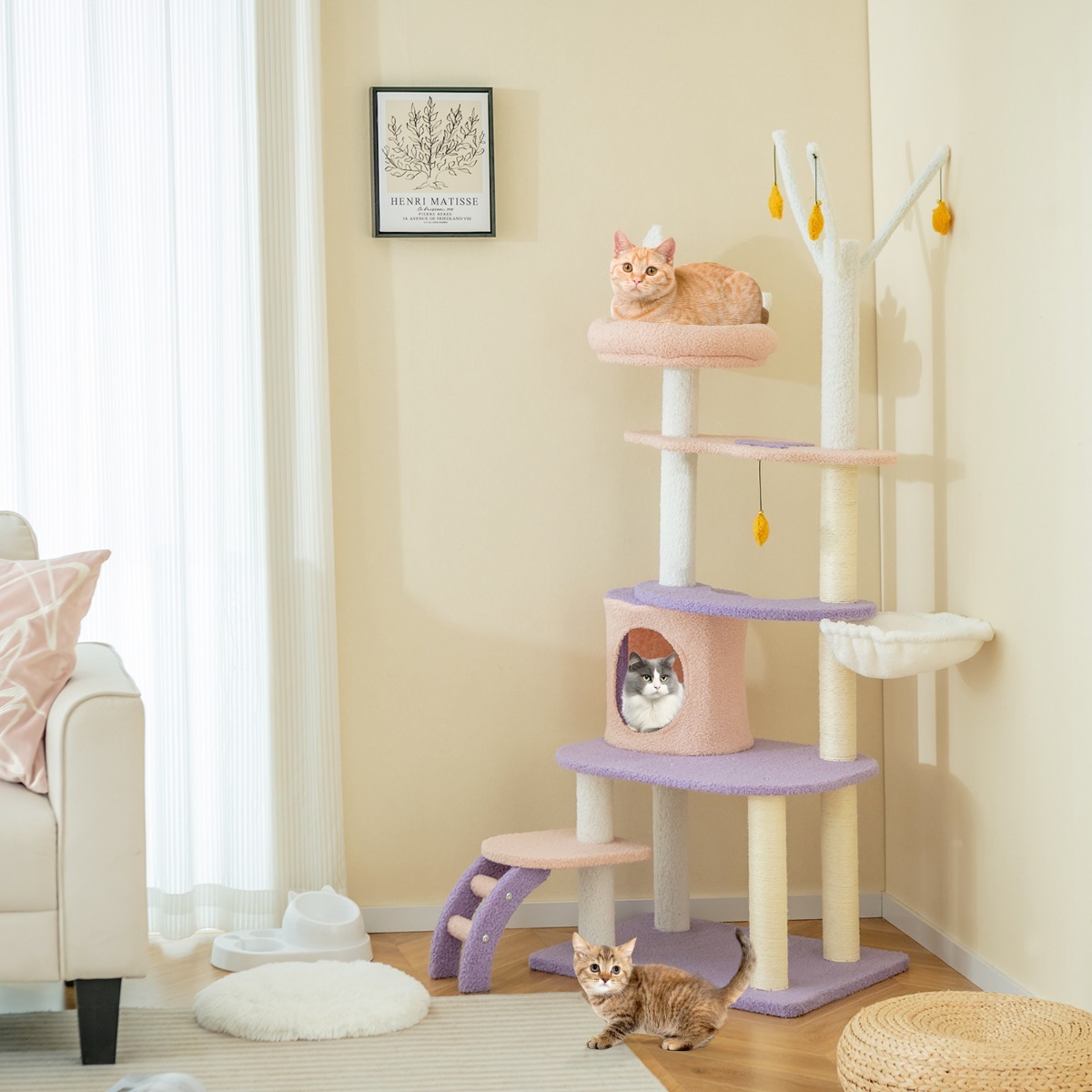 Furfurst 158CM Multi-level Cat Tree with Ladder and Sisal Covered Scratching Posts