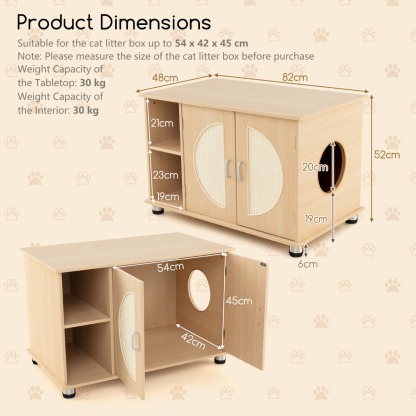 Furfurst Cat Litter Box Enclosure with Sisal Scratching Doors
