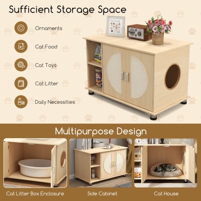 Furfurst Cat Litter Box Enclosure with Sisal Scratching Doors
