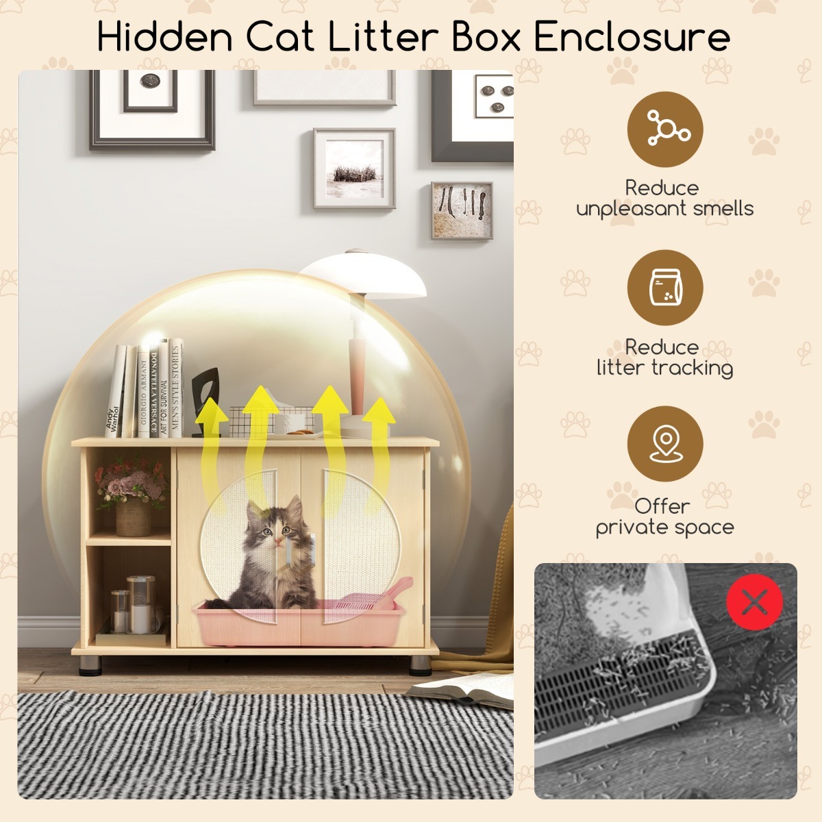 Furfurst Cat Litter Box Enclosure with Sisal Scratching Doors