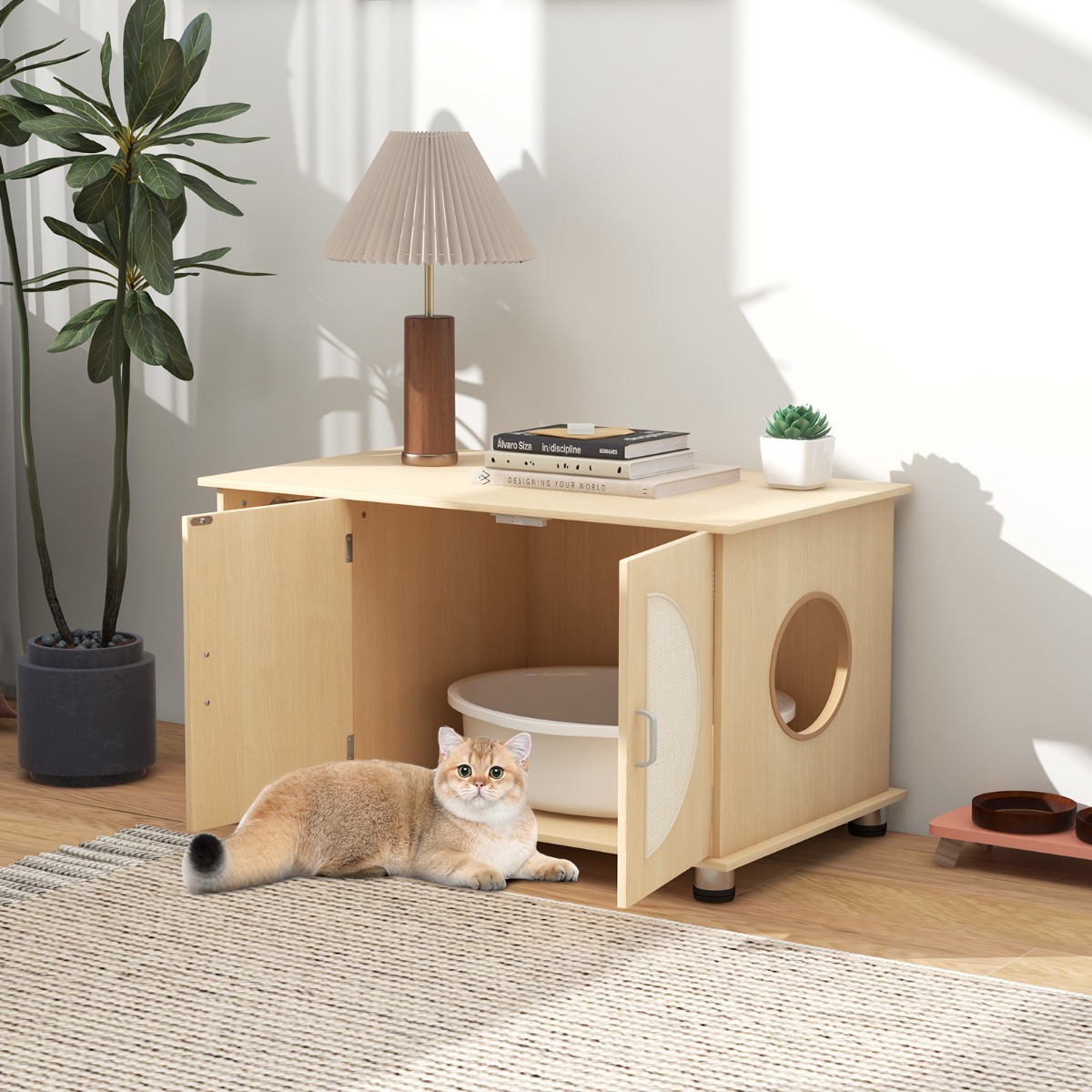 Furfurst Cat Litter Box Enclosure with Sisal Scratching Doors