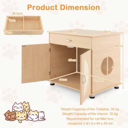 Furfurst Cat Litter Box Enclosure with Sisal Scratching Doors