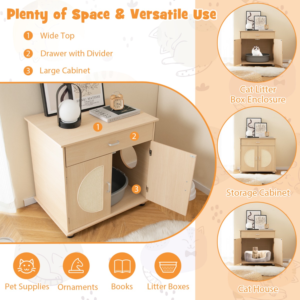 Furfurst Cat Litter Box Enclosure with Sisal Scratching Doors