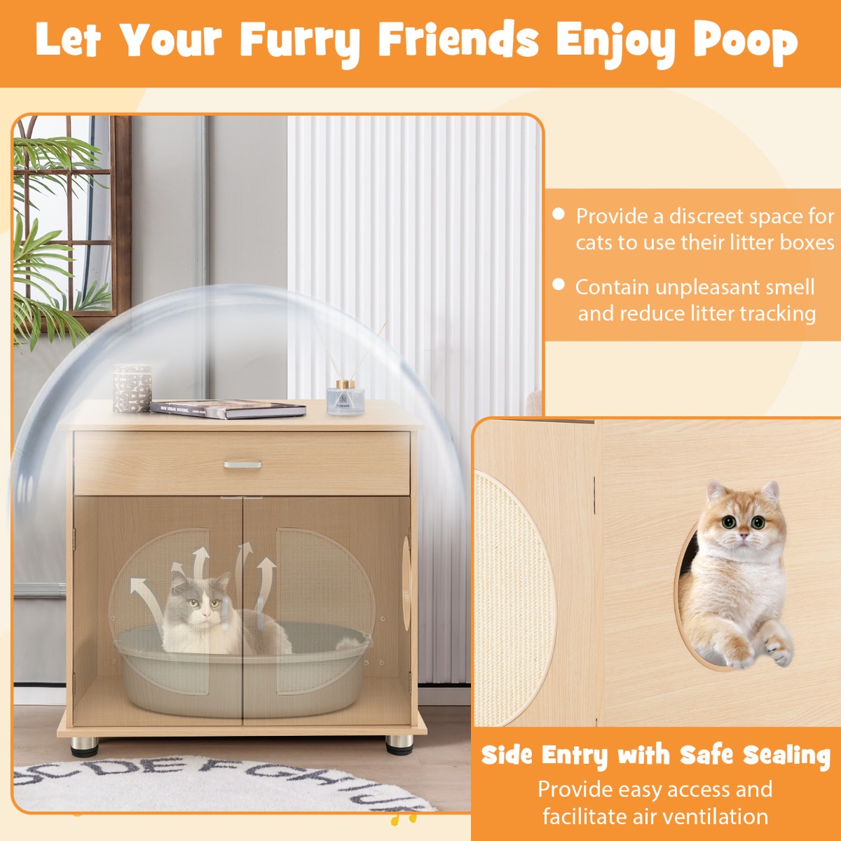 Furfurst Cat Litter Box Enclosure with Sisal Scratching Doors