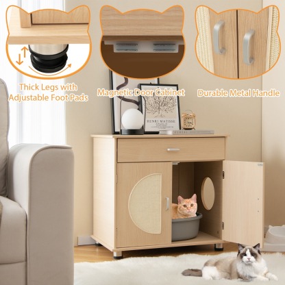 Furfurst Cat Litter Box Enclosure with Sisal Scratching Doors