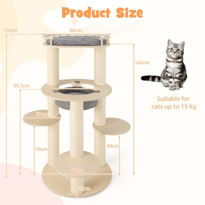 Furfurst 5-level Wooden Cat Tree Modern Cat Tower with Padded Perch