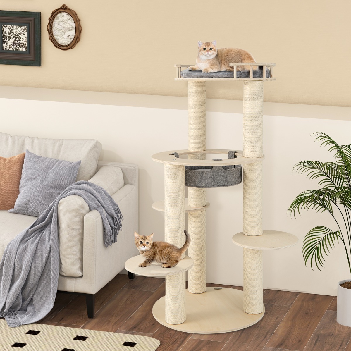 Furfurst 5-level Wooden Cat Tree Modern Cat Tower with Padded Perch