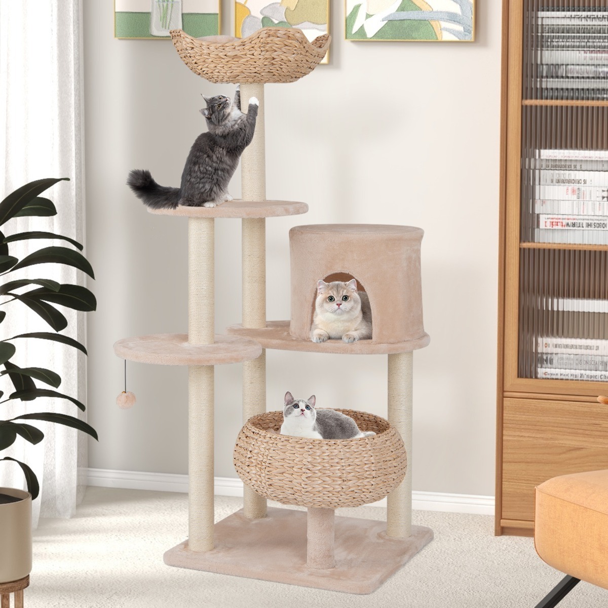 Furfurst 146cm Cattail Cat Tower with Sisal Scratching Posts Perch