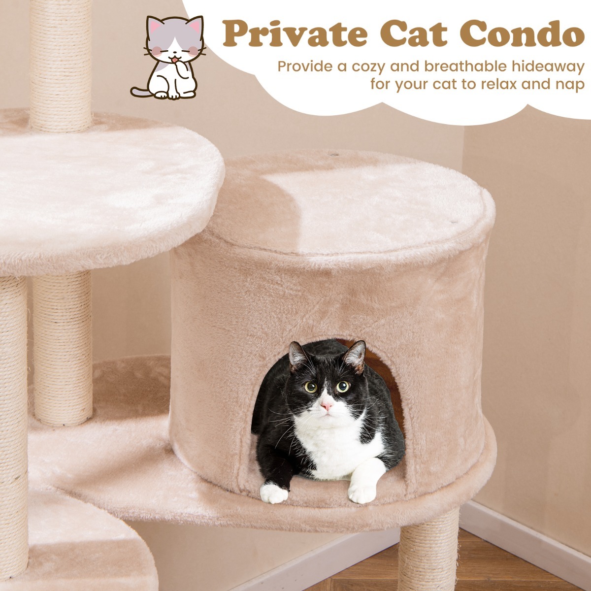 Furfurst 146cm Cattail Cat Tower with Sisal Scratching Posts Perch