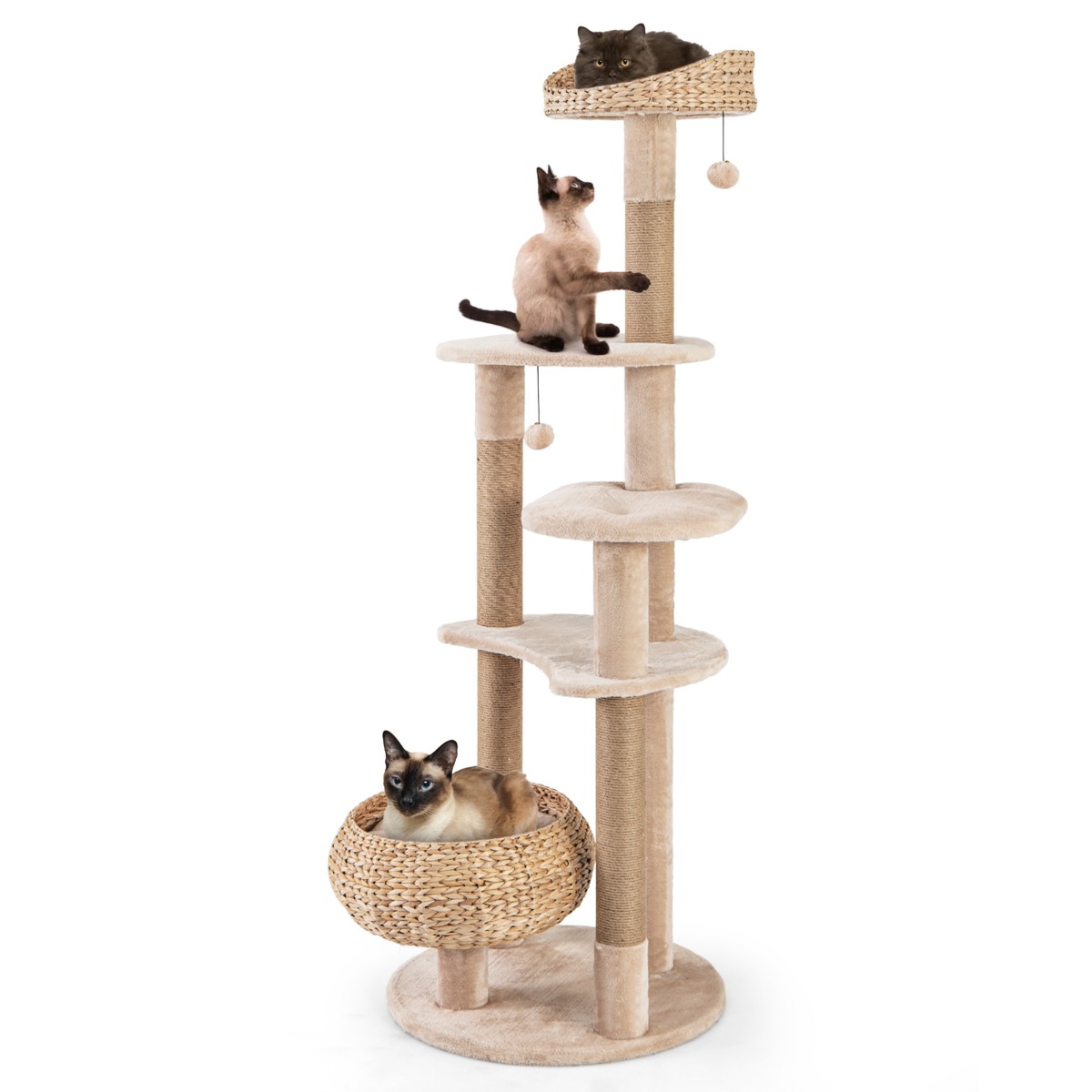 Furfurst 164cm Cattail Cat Tower with Jute Scratching Posts
