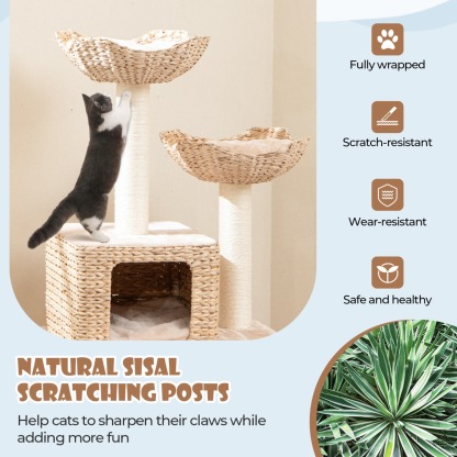 Furfurst 122cm Cattail Cat Tower with Sisal Scratching Posts Perch Condo