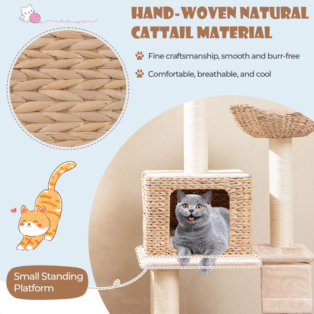 Furfurst 122cm Cattail Cat Tower with Sisal Scratching Posts Perch Condo