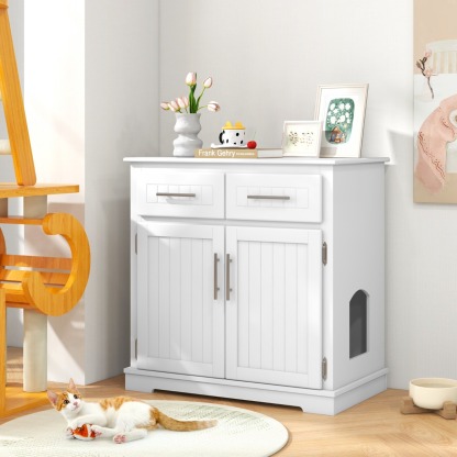 Furfurst Cat Litter Box Enclosure with 2 Drawers and Double Doors