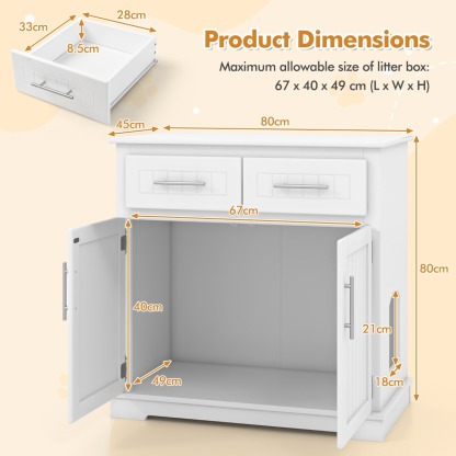 Furfurst Cat Litter Box Enclosure with 2 Drawers and Double Doors
