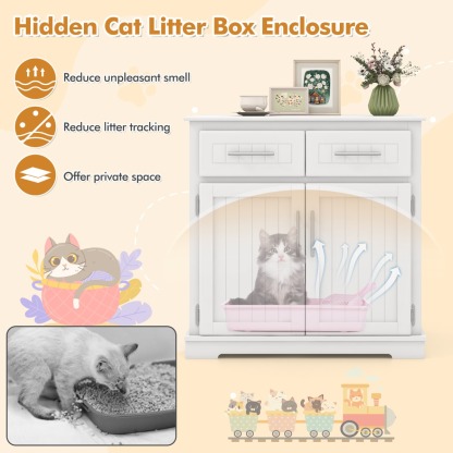 Furfurst Cat Litter Box Enclosure with 2 Drawers and Double Doors