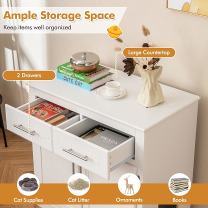 Furfurst Cat Litter Box Enclosure with 2 Drawers and Double Doors