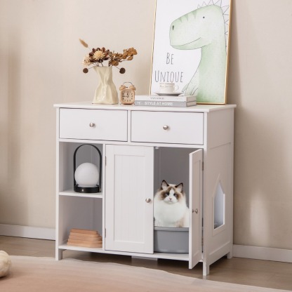 Furfurst Cat Litter Box Enclosure Washroom Side Cabinet Wooden House with Drawers