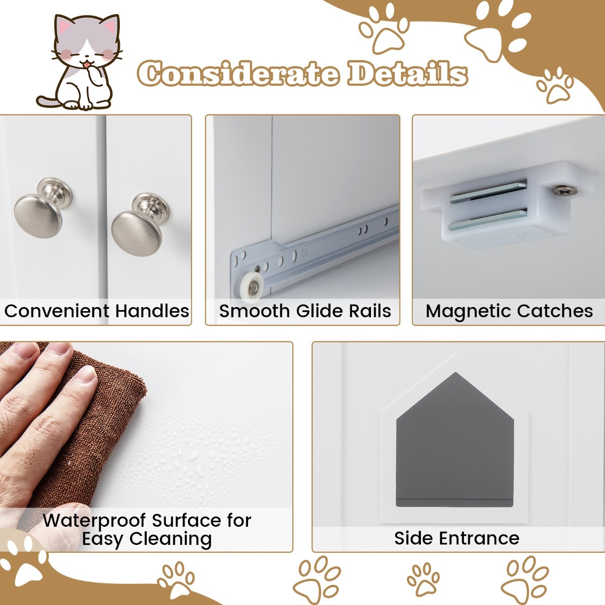 Furfurst Cat Litter Box Enclosure Washroom Side Cabinet Wooden House with Drawers