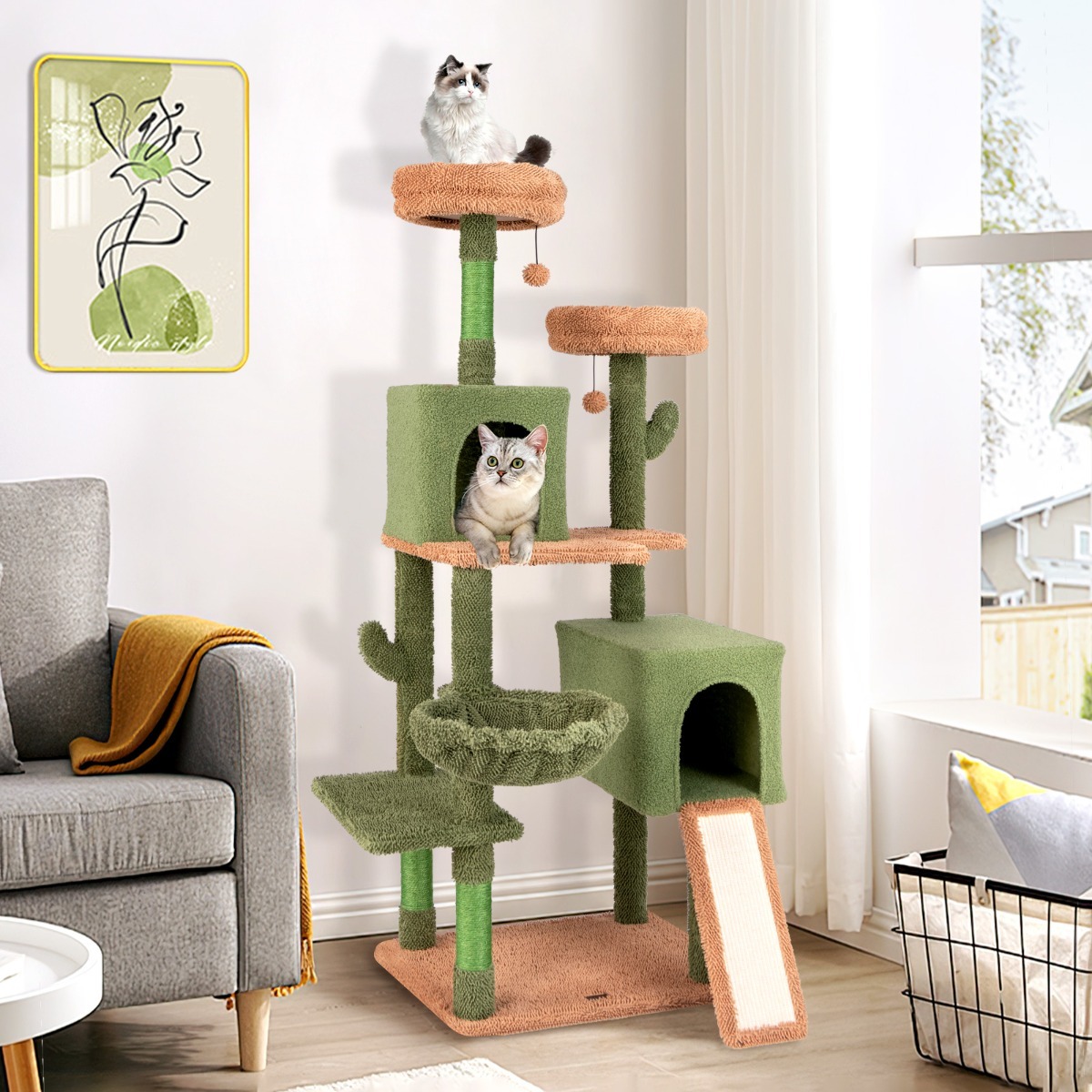 Furfurst 160cm Cactus Cat Tree Multi-level Cat Tower with Sisal Scratching Posts
