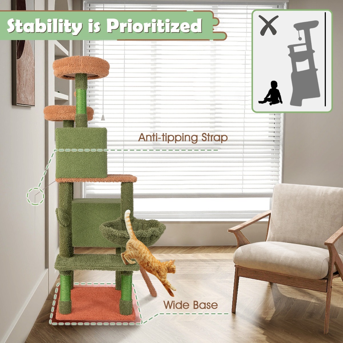 Furfurst 160cm Cactus Cat Tree Multi-level Cat Tower with Sisal Scratching Posts