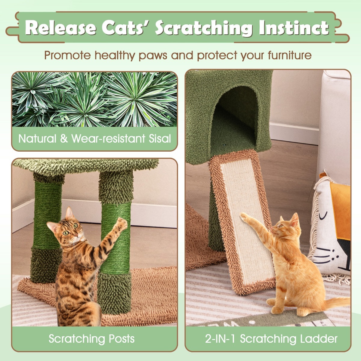 Furfurst 160cm Cactus Cat Tree Multi-level Cat Tower with Sisal Scratching Posts