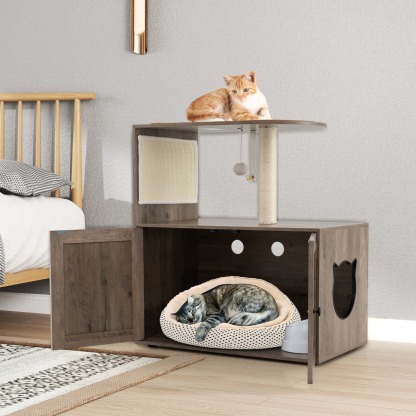 Furfurst 88cm Tall Wooden Cat Tower with Sisal Scratching Post and Mat Dangling Ball and Top Perch