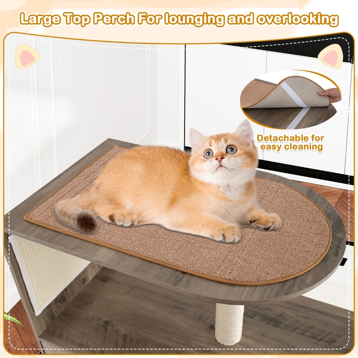 Furfurst 88cm Tall Wooden Cat Tower with Sisal Scratching Post and Mat Dangling Ball and Top Perch