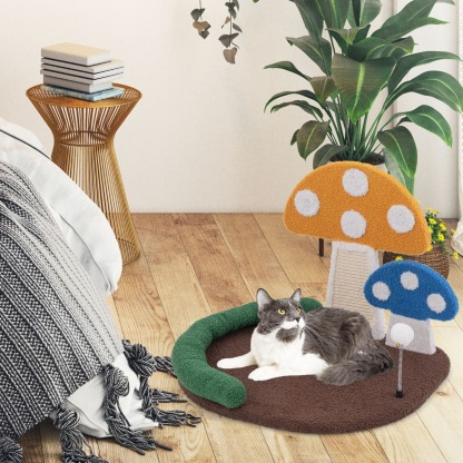 Furfurst Mushroom Cat Bed with Wide Bed and Sisal Scratch Panel