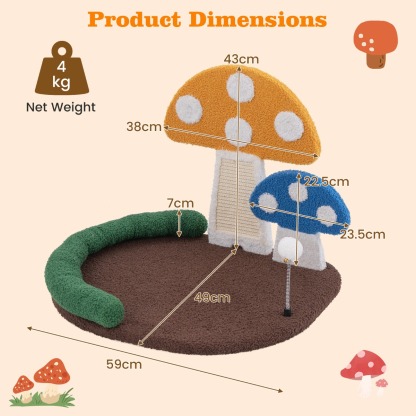 Furfurst Mushroom Cat Bed with Wide Bed and Sisal Scratch Panel