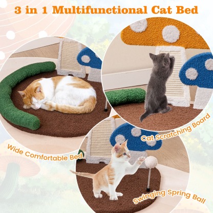 Furfurst Mushroom Cat Bed with Wide Bed and Sisal Scratch Panel