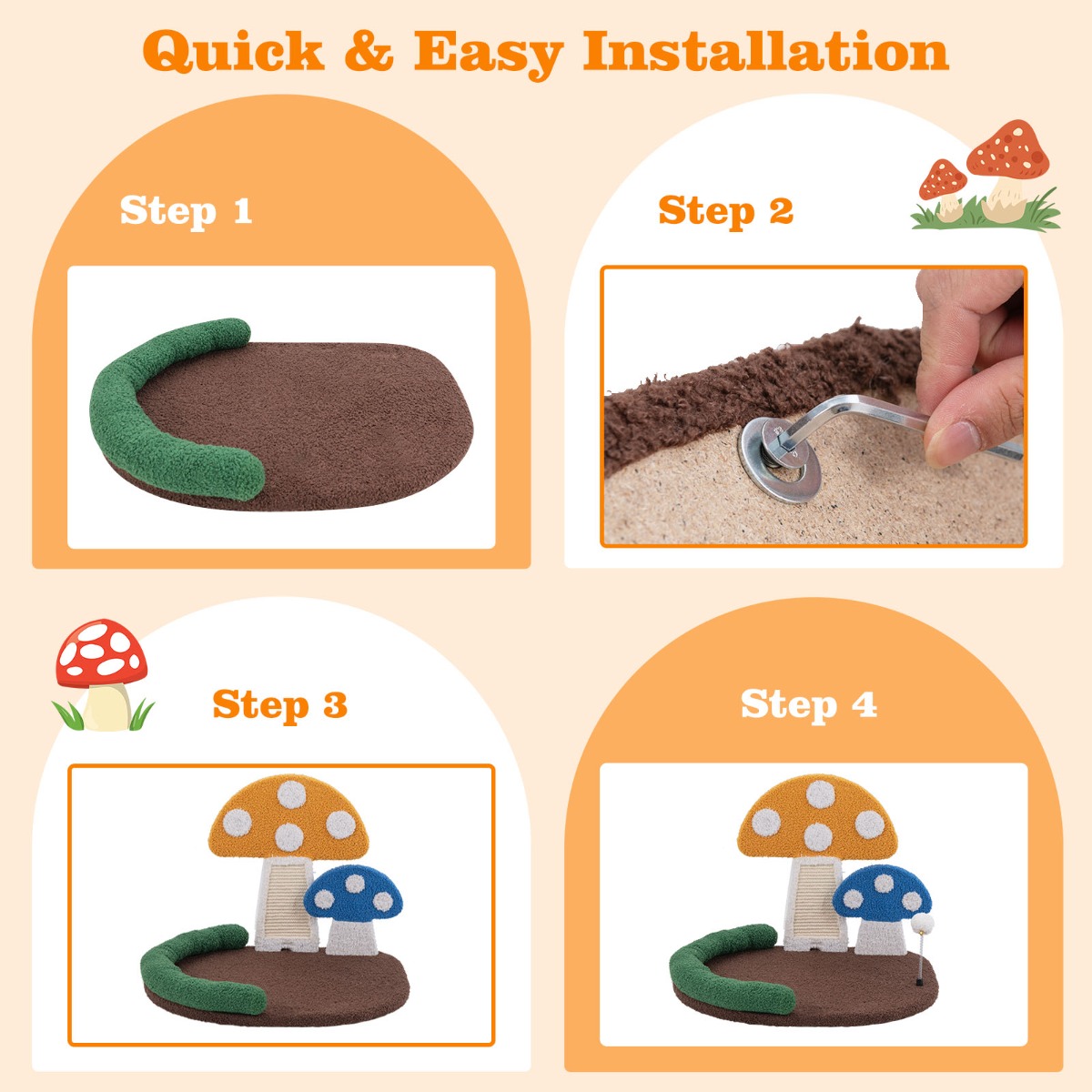 Furfurst Mushroom Cat Bed with Wide Bed and Sisal Scratch Panel