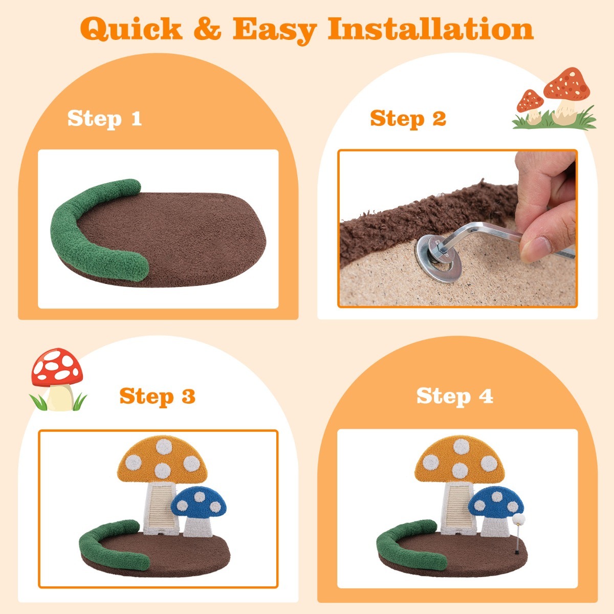 Furfurst Mushroom Cat Bed with Wide Bed and Sisal Scratch Panel
