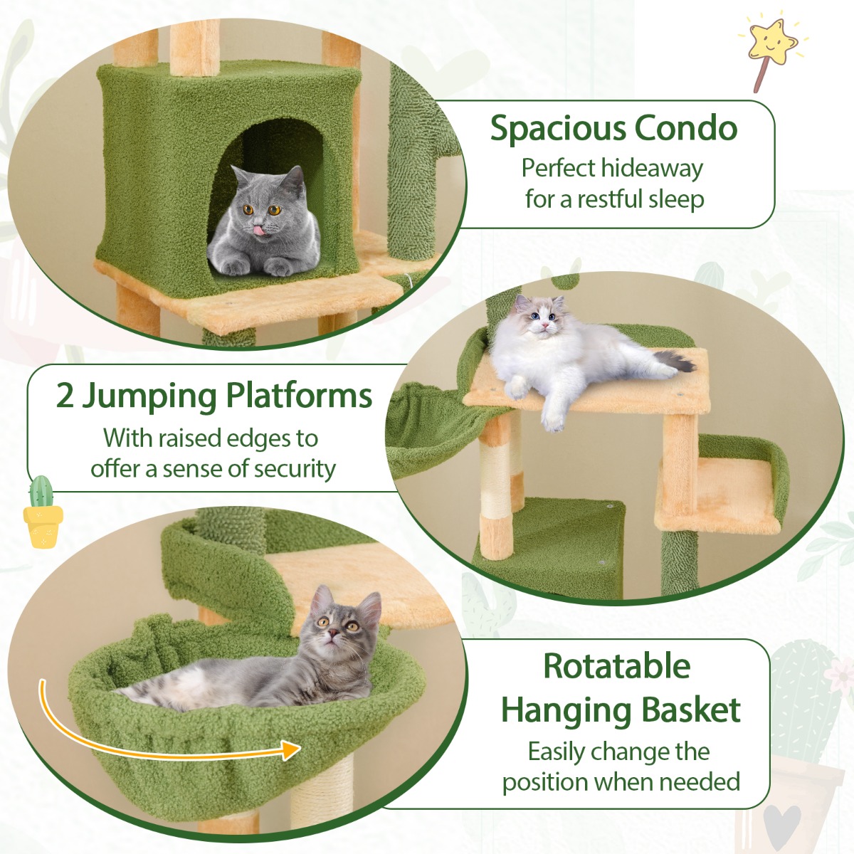 Furfurst 160cm Multi-level Cactus Cat Tree with Sisal Scratching Posts