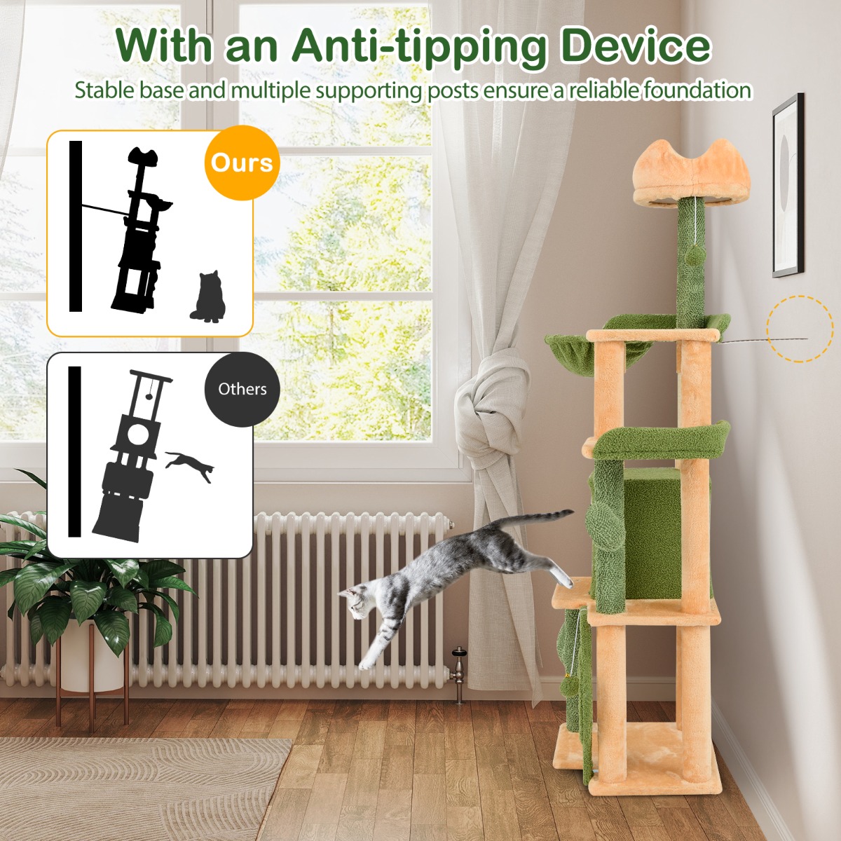 Furfurst 160cm Multi-level Cactus Cat Tree with Sisal Scratching Posts