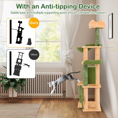 Furfurst 160cm Multi-level Cactus Cat Tree with Sisal Scratching Posts